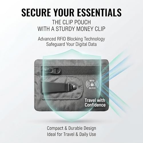 KOSMCCO RFID Blocking Clip Stash Pocket Travel Belt Wallet, Grey, Medium - color: Grey, size: Medium (3.5x5.2")