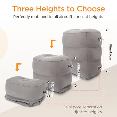 HOMCA Inflatable Travel Foot Rest Pillow for Airplane (2-Pack) - color: Grey