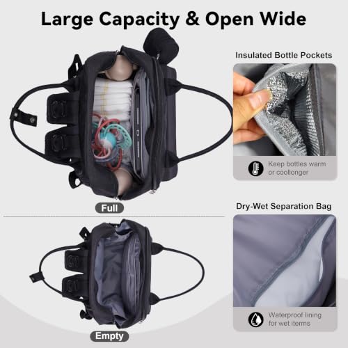 Large Capacity Diaper Bag Backpack, Wet/Dry Separation Black - color: Black