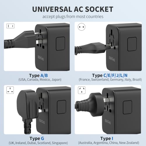Epicka 70W GaN PD Universal Travel Adapter, 3USB-C/2USB-A - style: 70W-5USB(3 USB-C) Black