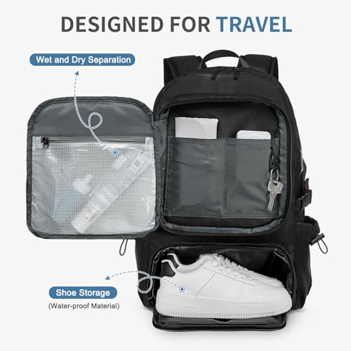 Travel Backpack with Shoe Compartment 35L TSA Carry on Fits 18.4" - color: Standard Black