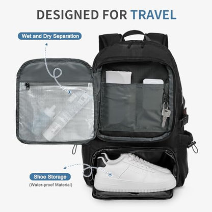 Travel Backpack with Shoe Compartment 35L TSA Carry on Fits 18.4" - color: Standard Black