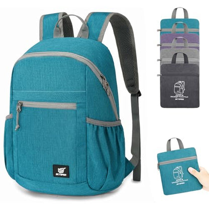 SKYSPER Anti Theft Hiking Backpack, 18L RFID Packable Travel Daypack, Lightweight Foldable Back Pack for Walking Daytrip - color: Cyan, size: Small