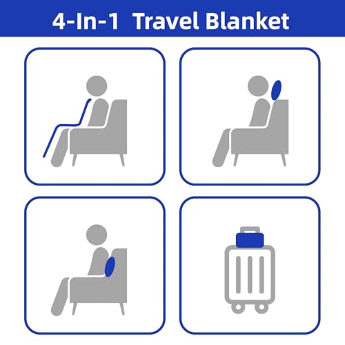Travel Blanket Pillow, Soft Airplane Blanket 2-in-1, Travel Blanket Airplane Compact with Bag, Travel Essentials Accessories for Plane and Car,60x40 Navy - color: Navy