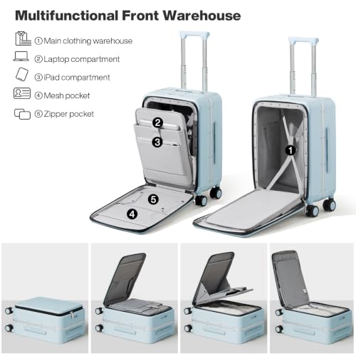 mixi Carry On Luggage, 20'' Suitcase, Glacier Blue - color: Glacier Blue, size: 20-inch