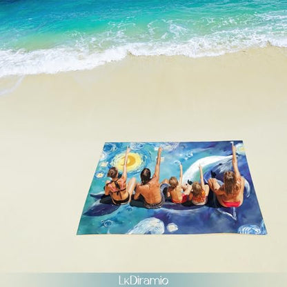 Beach Blanket Waterproof Sandproof Large 100x80in with Mesh Bag - color: Watercolor Dolphin