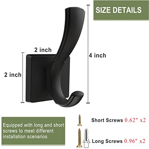 TOFIIGREM Black Towel Hooks, Coat Robe Hooks Bathroom Entryway Mudroom Pool Hooks for Wall Mount Hanging Towels Bathrobe Key Hat Backpack (2 Pack, Black) - color: Black, size: 2 Pack