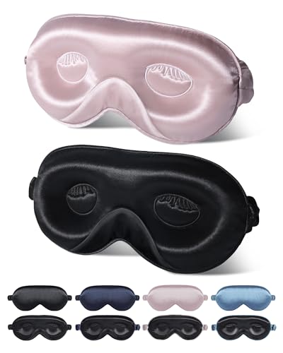 BeeVines 22 Momme Silk Sleep Mask, 3D Contoured Eye Masks for Women(2 Pack)