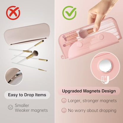 COOL-ANGLE 2-in-1 Makeup Brush and Sponge Holder, Magnetic Silicone Pink - color: D02:Pink, style: Brush+sponge Holder