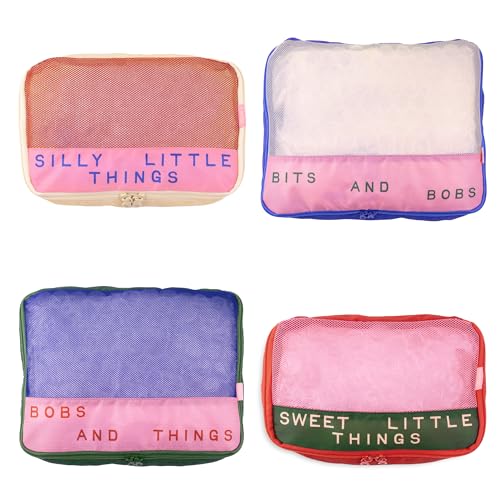 ban.do Packing Cube Set of 4, Bits and Bobs | Polyester and Mesh Packing Organizers, Includes 4 Foldable Luggage Packer Bags in Various Sizes with Quote Designs - color: Bits and Bobs