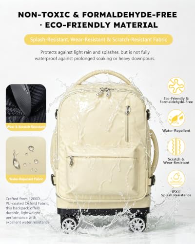 NEW TILAMI 19 Inch Rolling Backpack 4 Spinner Wheels for School, Yellow - color: Yellow