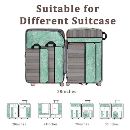 U+U 6 Set Compression Packing Cubes, Travel Organizers (Green Paisley) - color: Green Paisley, size: 6 Set