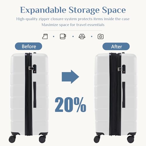 OLIXIS 20 Inch Carry-On Suitcase, Hardside Rolling Luggage, White - color: White, size: 20 IN