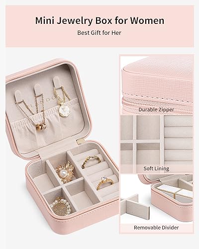 VLANDO Travel Jewelry Case, Compact Design, Necklace Hook, Anti-Tangle - color: A.Pink