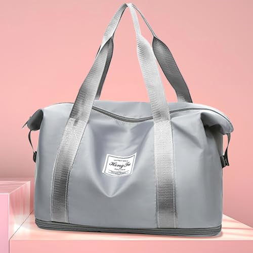 Travel Duffel Bag For Women and Men Waterproof Expandable Travel Bag Weekender Overnight Carry on Tote - color: Grey