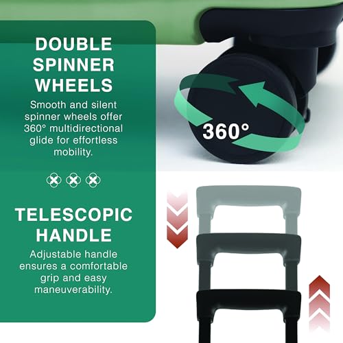TRAVELARIM 24 Inch Checked Luggage with Spinner Wheels, Medium Suitcase - color: Sage Green, size: Medium 24-Inch Checked
