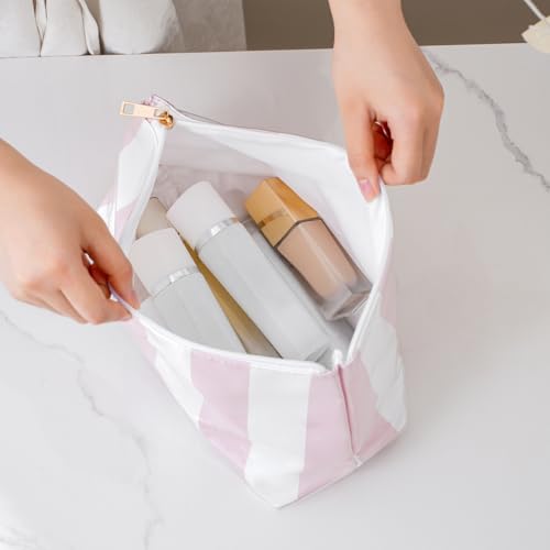 Large PVC Waterproof Striped Makeup Bag(01Pink) - color: 01Pink