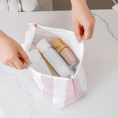 Large PVC Waterproof Striped Makeup Bag(01Pink) - color: 01Pink