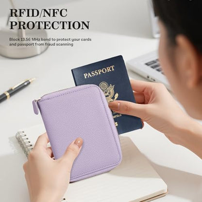 CoBak Passport Holder Cover with Safe Zipper Closure - color: Paisley Purple