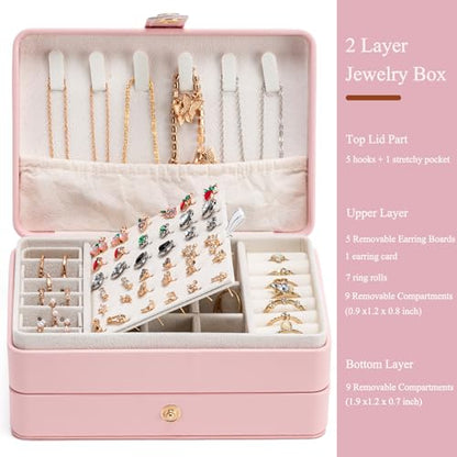 Travel Jewelry Case, 2-Layer Large Jewelry Organizer Box, Pink, PU Leather - color: Pink-P, size: Large-2 Layer
