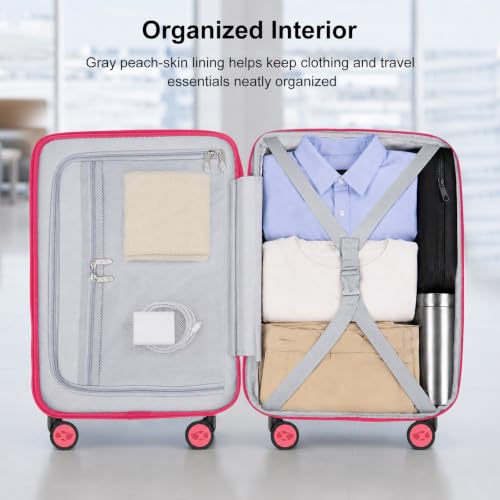 Carry On Luggage 22x14x9 Airline Approved with Front Pocket, Red - color: Red