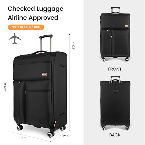30'' Suitcase w/Double Spinner Wheels,TSA LOCK,Expandable - color: Black, size: Checked-Large 30-Inch