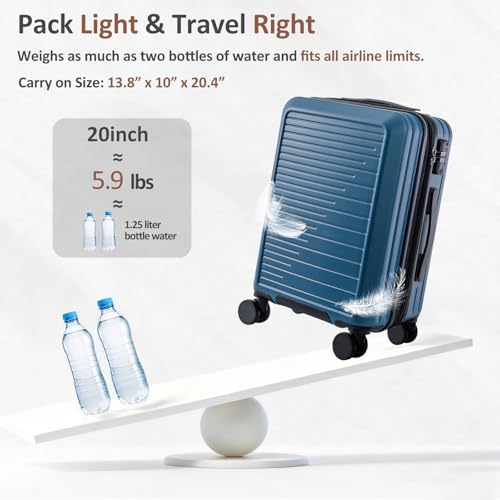 OUZZO Carry On Luggage with Spinner Wheels 20 Inch PC Expandable Hardshell Suitcases Lightweight Travel Luggage TSA Lock Business Trip (grey, carry on 20") - color: blue, size: 1 Piece-20" (Carry On)