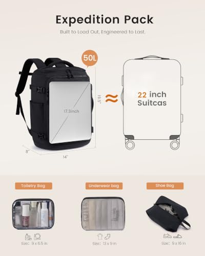LOVEVOOK Travel Backpack for Women Men, 50L Large Capacity Travel Bag - color: Cream‑khaki, size: 50L-4Pcs