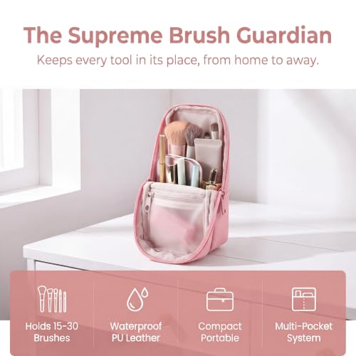 RSRSLEII Small Standing Makeup Bag, Wipe-Clean Brush Holder (03Pink) - color: 03Pink