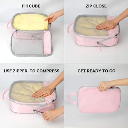 Voova Compression Packing Cubes for Travel, 6 Piece Set, Pink - color: Pink