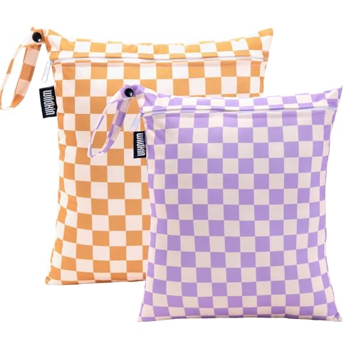 Wildkin Wet Bag Set & 15-Inch Eco Backpack Bundle for Kids – Leakproof Waterproof Wet/Dry Bags & Lightweight Sustainable for School & Travel - Black and White Checkered