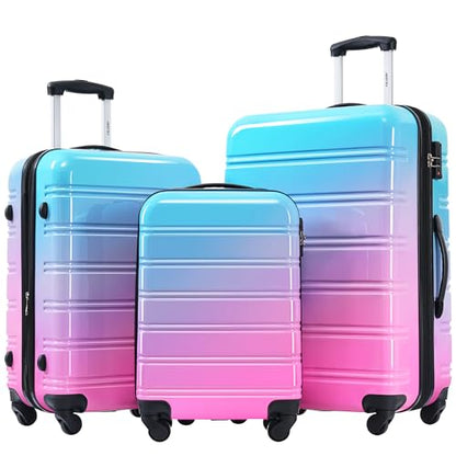 Merax 3-Piece Hardshell Luggage Set,Gradient Travel Suitcases,Blue & Red - color: Gradient Blue Red, size: 3 Piece(20/24/28)