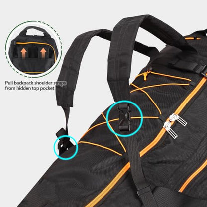 31” 95L Expandable to 125L Foldable Wheeled Duffle Bag, Black Orange - color: Black Orange