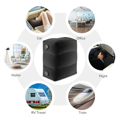 Inflatable Travel Foot Rest Pillow, Small Size（Black, 1 Pack） - color: Black, size: 1 Pack-S