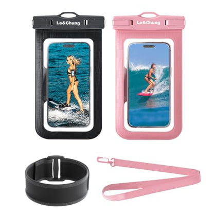 2Pack Waterproof Phone Pouch IPX8 with Armband (2, Black+Pink) - color: Black+Pink
