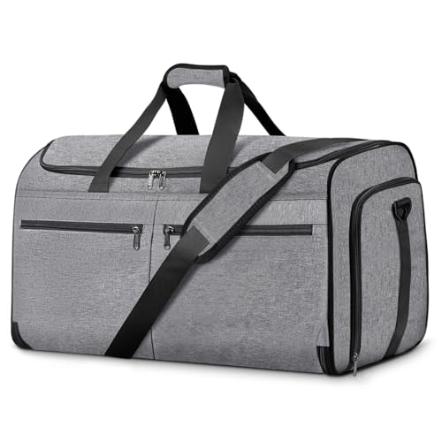 Carry on Garment Bag for Travel, Bukere Convertible Travel Duffel Suit with Shoe Compartment, Detachable Shoulder Strap, 2 in 1 Weekender Men Women - color: Grey