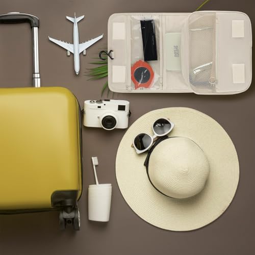Hanging Toiletry Bag Travel Waterproof Makeup Organizer for Women(Beige) - color: Beige