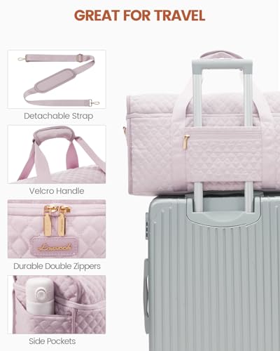 LOVEVOOK Travel Duffle Bag, Carry On Weekender Overnight Bag Hospital Bag with Toiletry & Wet Pocket, 3pc Set - color: Pink-Pink, size: Large