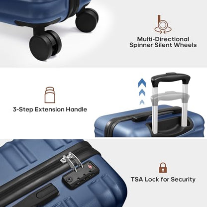 7 Piece luggage sets with YKK Zipper 20/24/28" with Backpack - color: Navy Blue, size: 7 piece set (20/24/28inch)