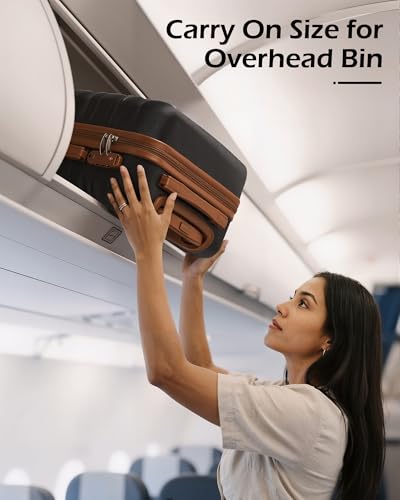 LONG VACATION Luggage Sets, 3 Piece, 20 Inch Carry On Hardshell Suitcase - color: BLACK-BROWN, size: 3-Piece Set (20-Inch)