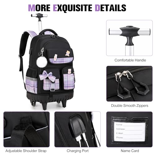 ACESAK Rolling Bow Backpack for Girls with Lunch Bag & Pencil Pouch - color: Black