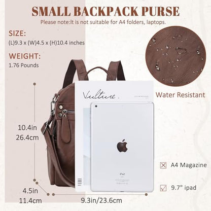 VX VONXURY Small Backpack Purse for Women, Faux Leather, Fit 9.7" IPad - color: Standard-coffee Fits Folder
