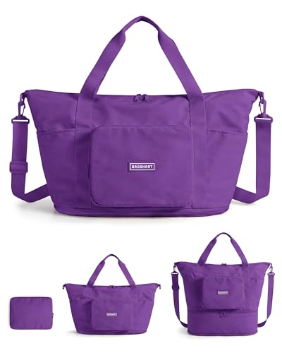 BAGSMART Foldable Travel Bag, 37L Expandable Personal Item Bag, Purple - color: Purple