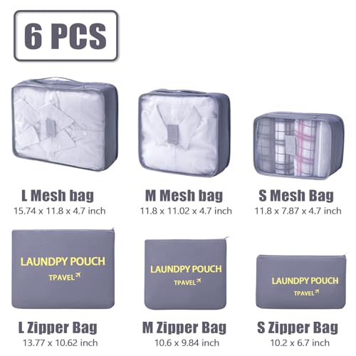 Packing Cubes 6 Set Travel Essentials for Carry on Luggage Organizers Suitcase Travel Accessories (Grey) - color: 6 Set Grey
