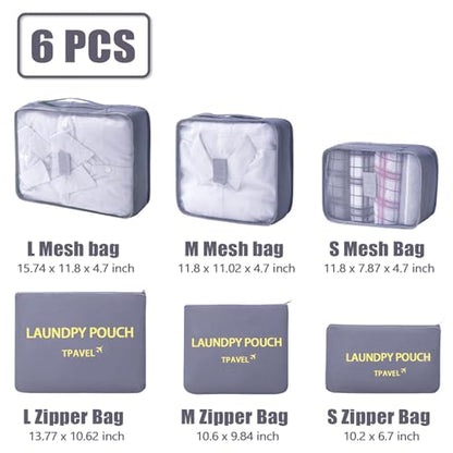 Packing Cubes 6 Set Travel Essentials for Carry on Luggage Organizers Suitcase Travel Accessories (Grey) - color: 6 Set Grey