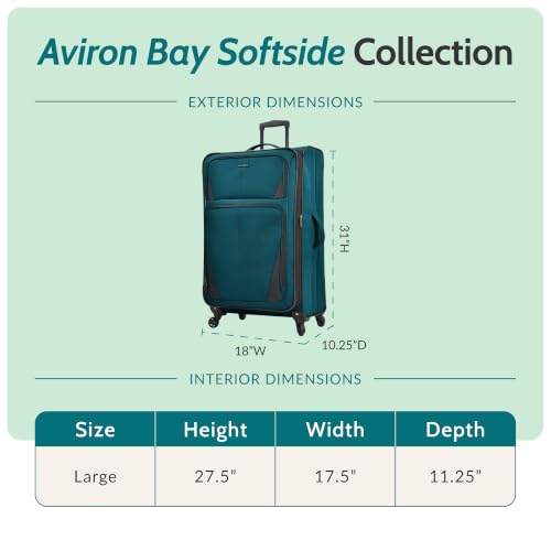 U.S. Traveler Aviron Bay Expandable Softside Luggage with Spinner Wheels, Teal, Large 31-Inch - color: Teal, size: Large 31-Inch