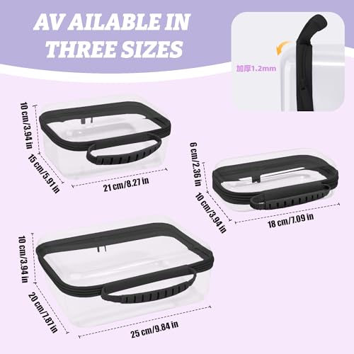 3 Pack Deep Clear Hard Shell Zipper Cases with Handle (Black) - color: Black Handle(L+M+S)