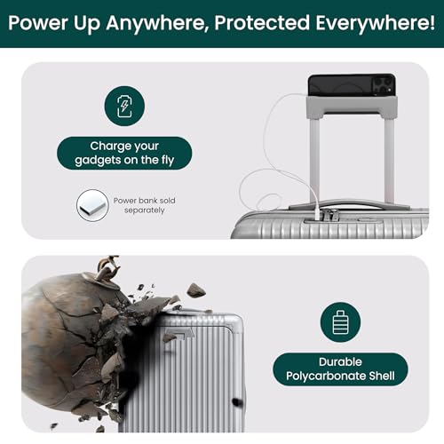 Nobl Travel Carry on Expandable Luggage, Aluminum Frame Hard Shell Suitcase | Airline Approved 22.5"x14.2"x9.8", 360° Spinner Wheels, TSA Locks, USB Charging, Cup & Phone Holder, PC Shell, Silver - color: Silver