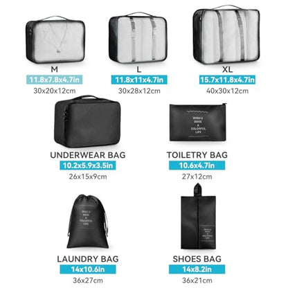 AnyZip Luggage Sets 10 Piece Hardshell Suitcase Set PC ABS Lightweight Travel Suitcases with 4 Double Spinner Wheels TSA Lock 20 24 28 Inch with 7 Storage Bags Black - color: Black, size: 10 piece set (20/24/28 & 7 bags)