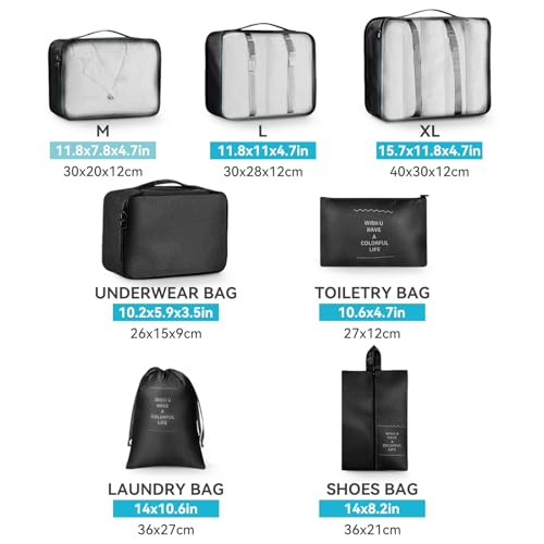 AnyZip Luggage Sets 10 Piece Hardshell Suitcase Set PC ABS Lightweight Travel Suitcases with 4 Double Spinner Wheels TSA Lock 20 24 28 Inch with 7 Storage Bags Black - color: Black, size: 10 piece set (20/24/28 & 7 bags)